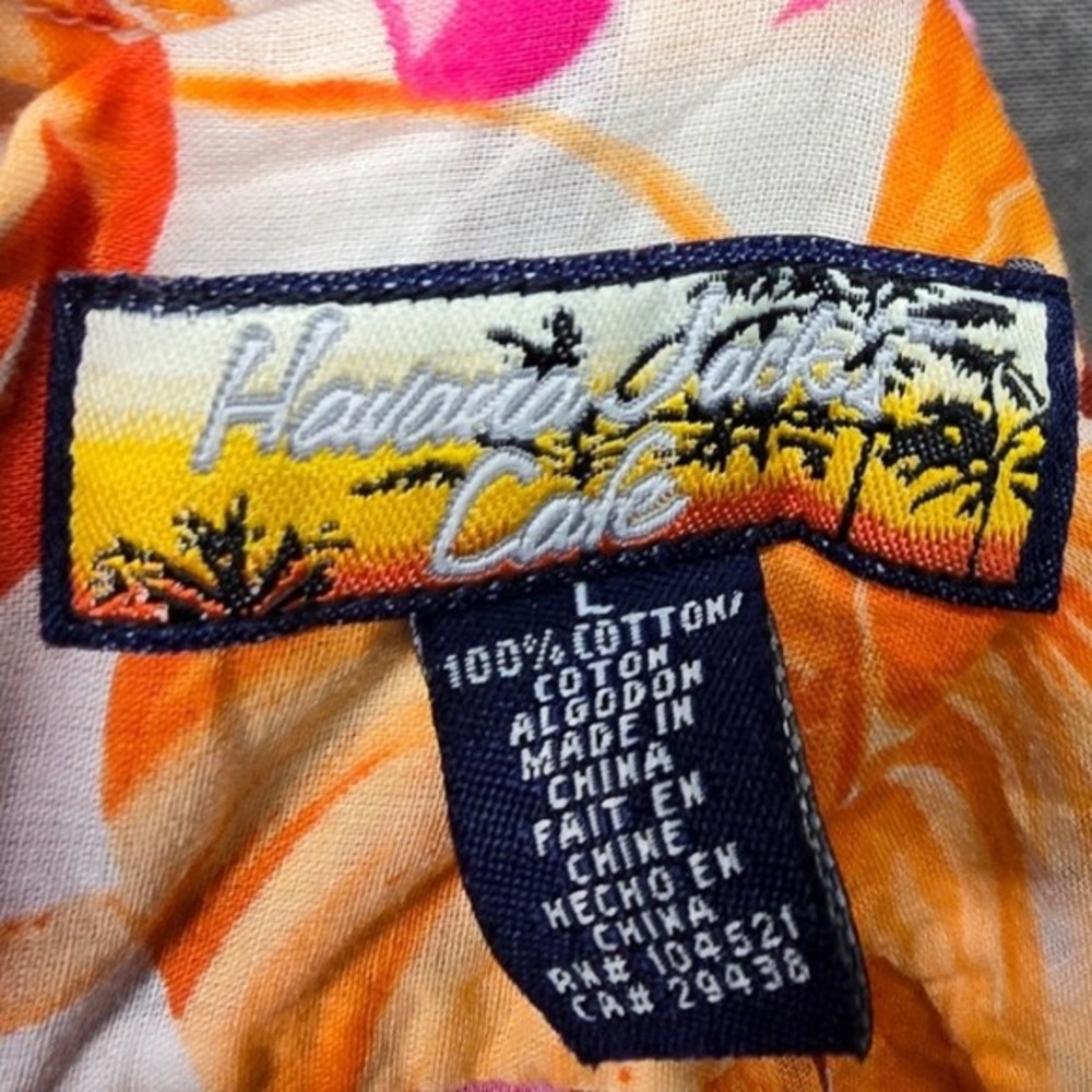Havana Jacks Womens Large Tropical Floral‎ Cotton Button Up Shirt Pink Orange - Picture 2 of 5